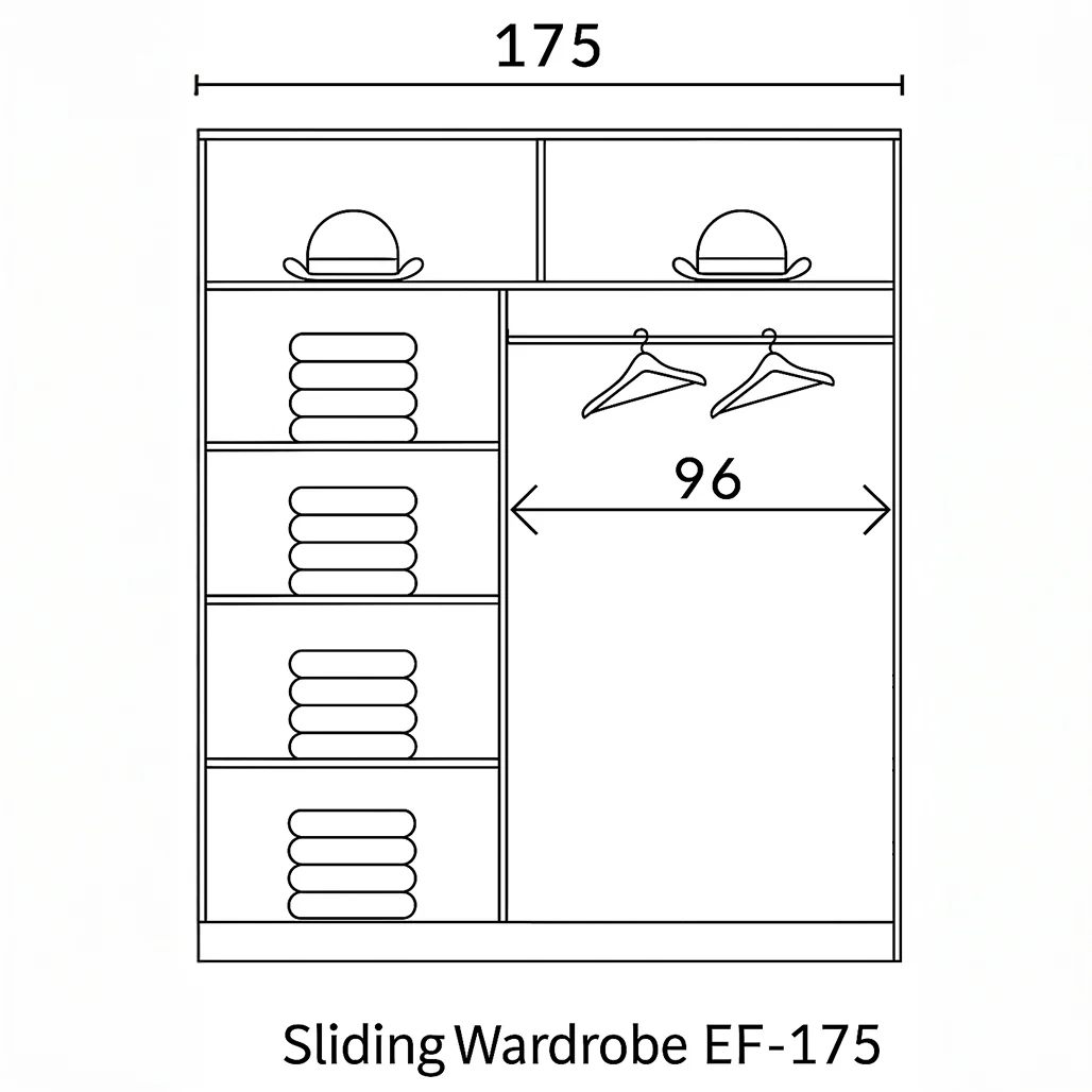 EFFECT 175cm Sliding Wardrobe - White with Mirror - Image 2